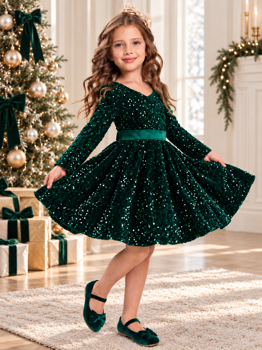 Emerald Elegance Sequin Dress