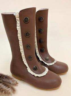 Military Style Lace Ruffle Trimmed Boots  By Liv and Mia