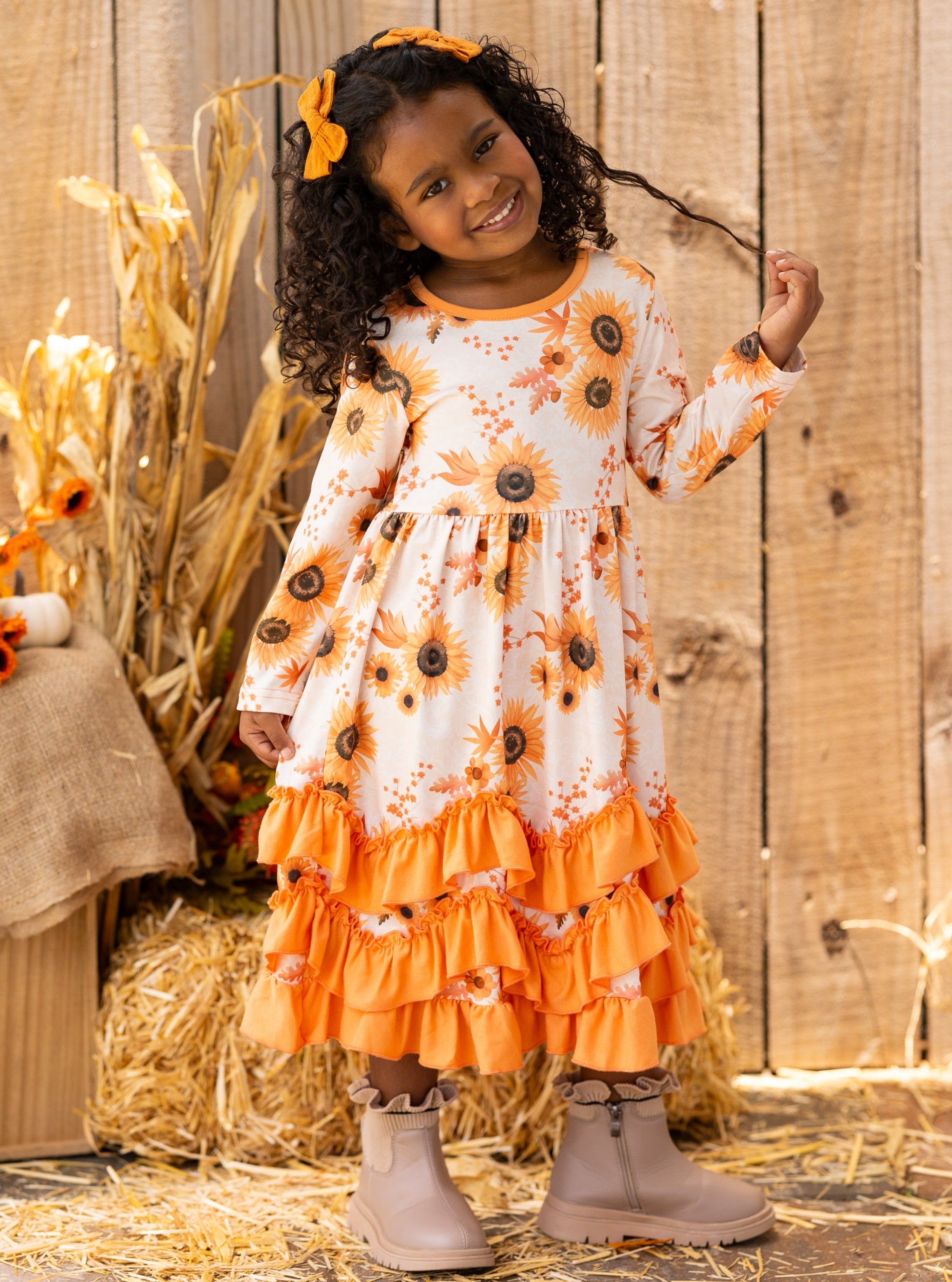 fall dresses girls Little Girls Cute Fall Floral Tiered Ruffle Dress