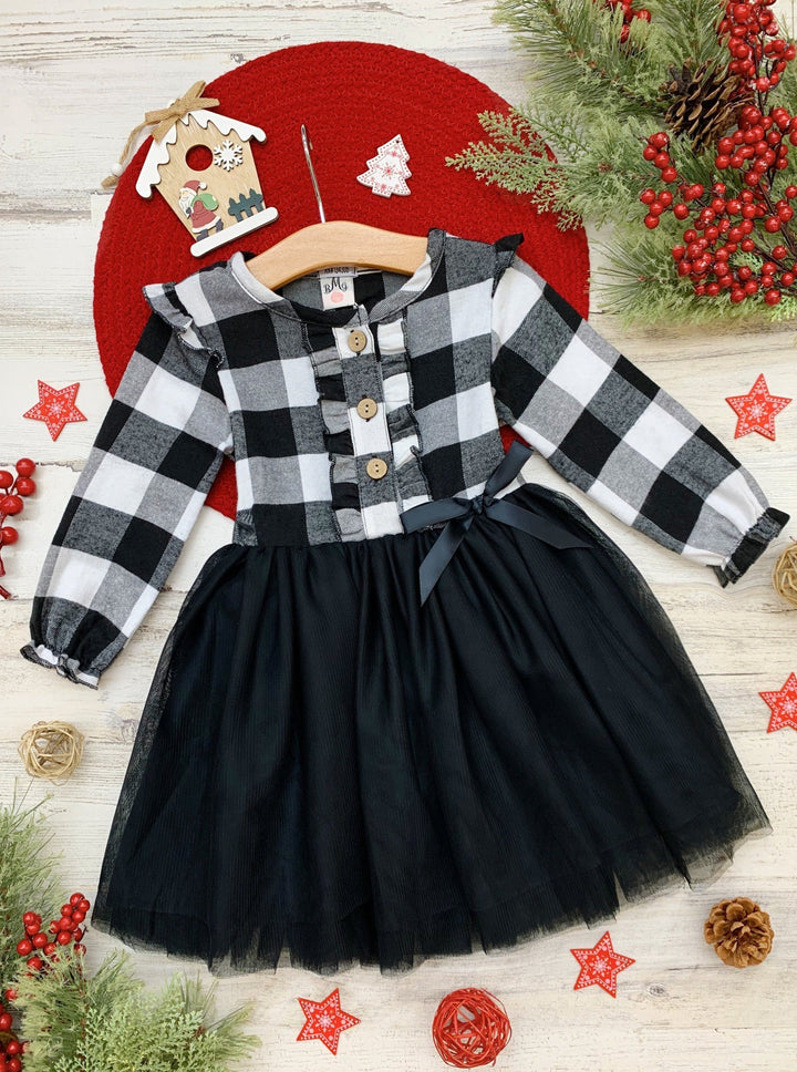 Little Girls Cute Fall Plaid Ruffled Tutu Dress - Mia Belle Girls