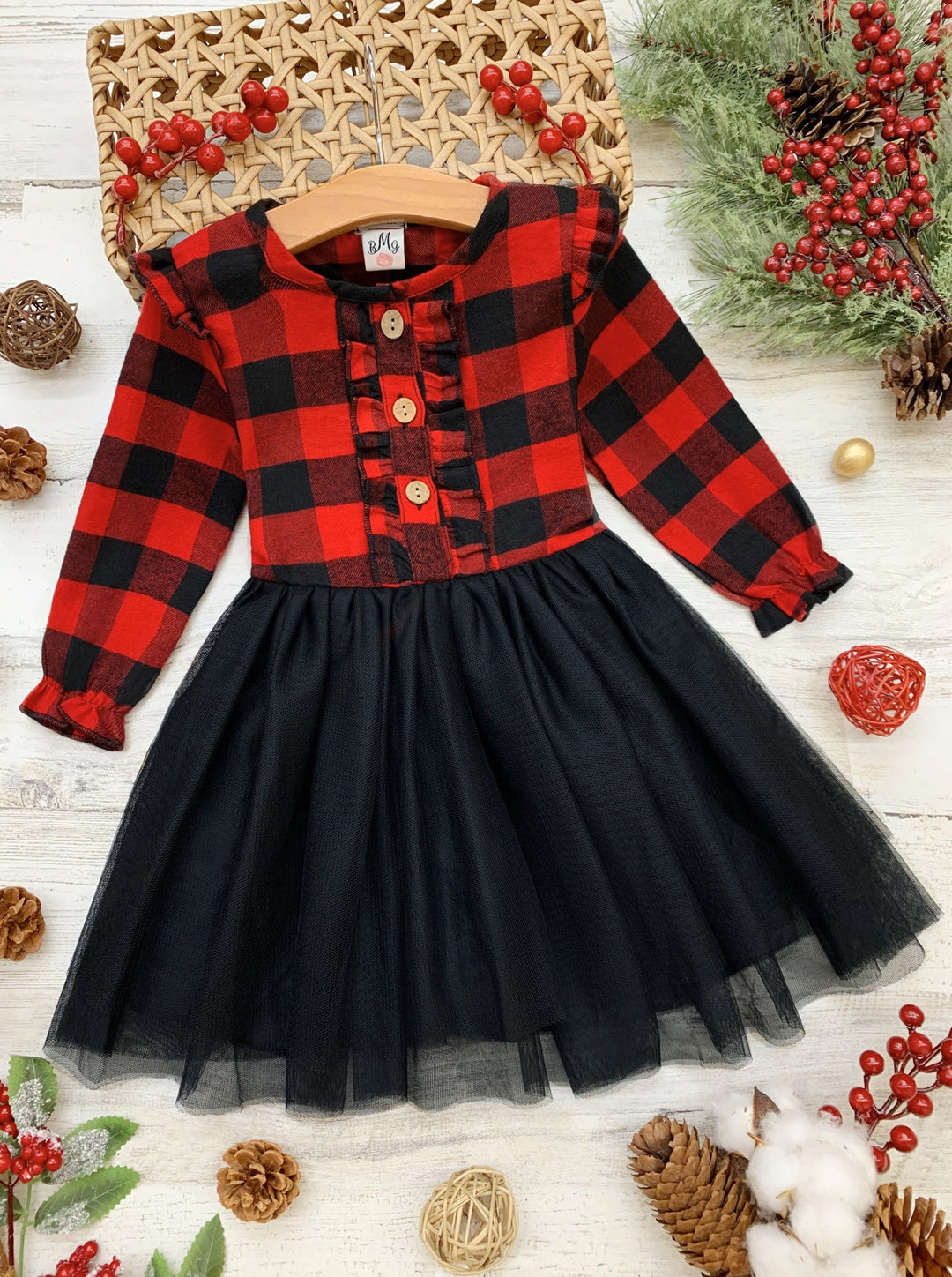 Little Girls Cute Fall Plaid Ruffled Tutu Dress - Mia Belle Girls