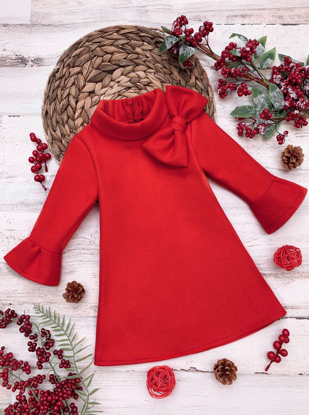 Fancy Fabulous Bow Cherry A-Line Dress Mia Belle Girls