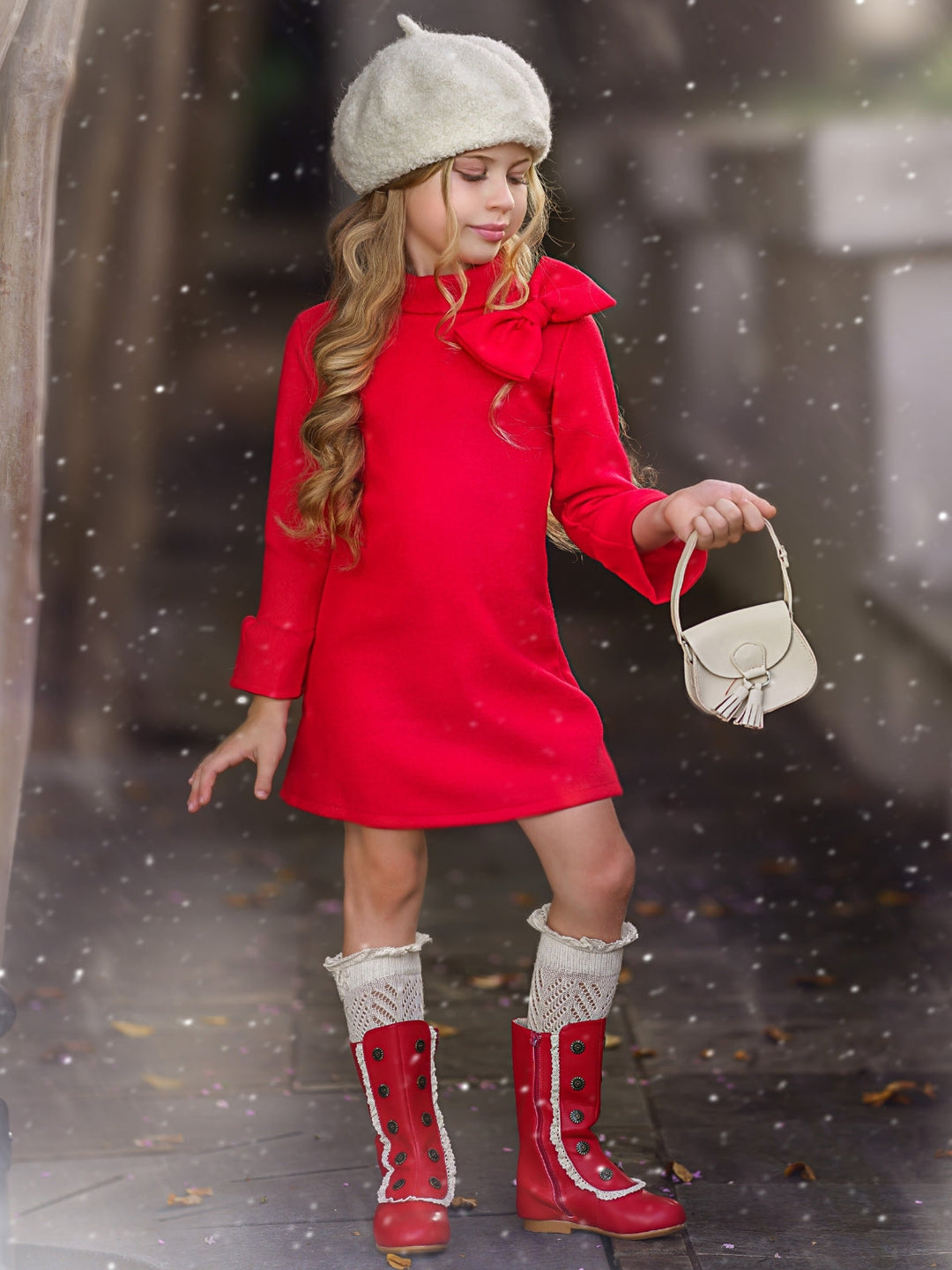 Fancy Fabulous Bow Cherry A-Line Dress Red / 8Y