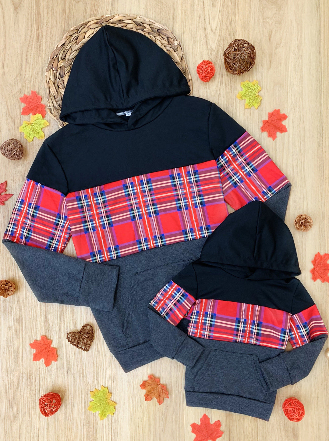 Mommy & Me Sweaters | Tartan Colorblock Hoodie | Mia Belle Girls