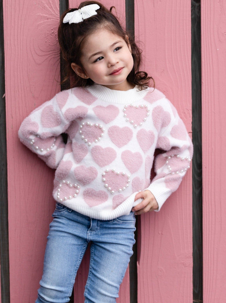 Kids Sweaters | Girls Pearl Heart Knit Sweater | Mia Belle Girls 