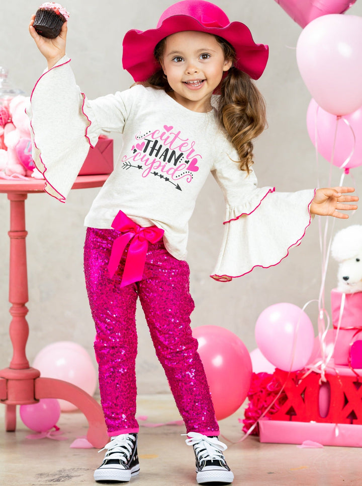 Girls Valentine's Clothes | Cuter Than Cupid Top & Sequin Legging Set
