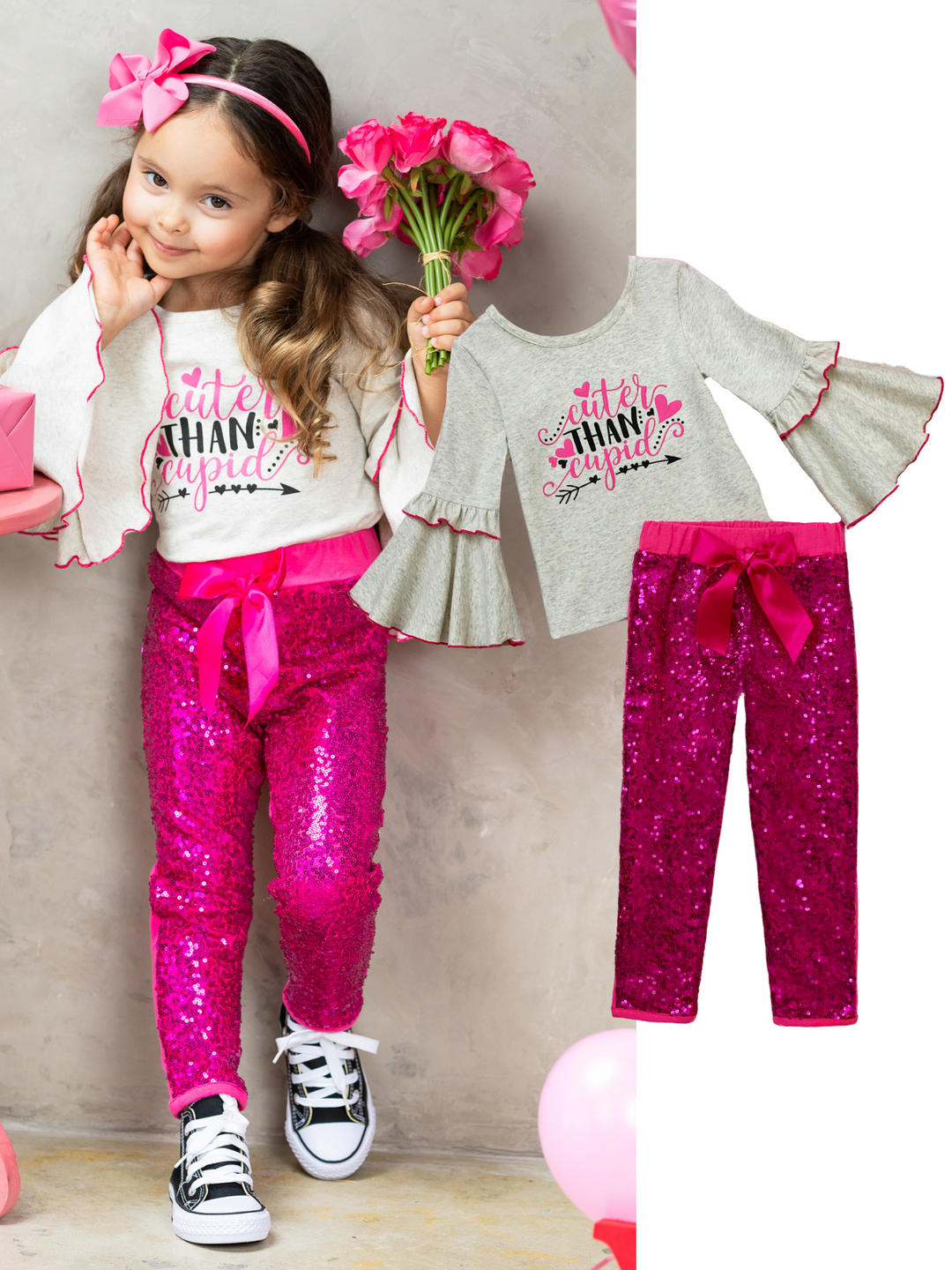 Girls Valentine's Clothes | Cuter Than Cupid Top & Sequin Legging Set