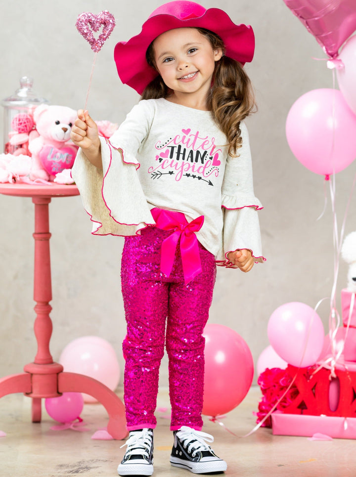 Girls Valentine's Clothes | Cuter Than Cupid Top & Sequin Legging Set