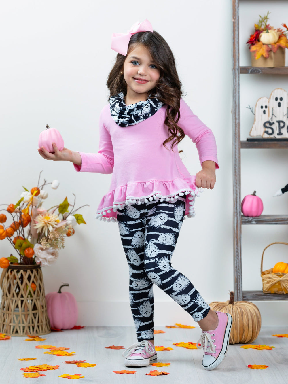 Unspookable Hi-Lo Tunic, Leggings and Scarf Set Mia Belle Girls