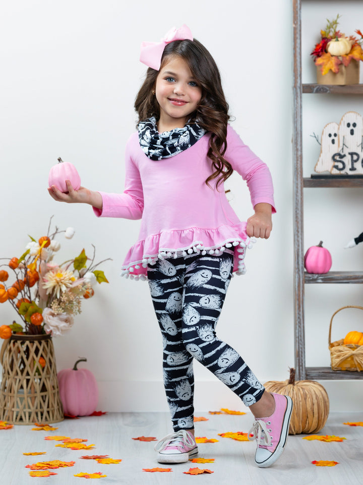 Unspookable Hi-Lo Tunic, Leggings and Scarf Set Mia Belle Girls