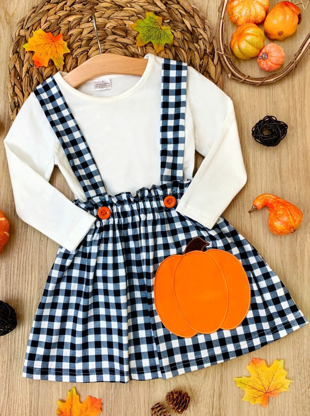 Mommy's Little Pumpkin Plaid Overall Skirt Set Mia Belle Girls
