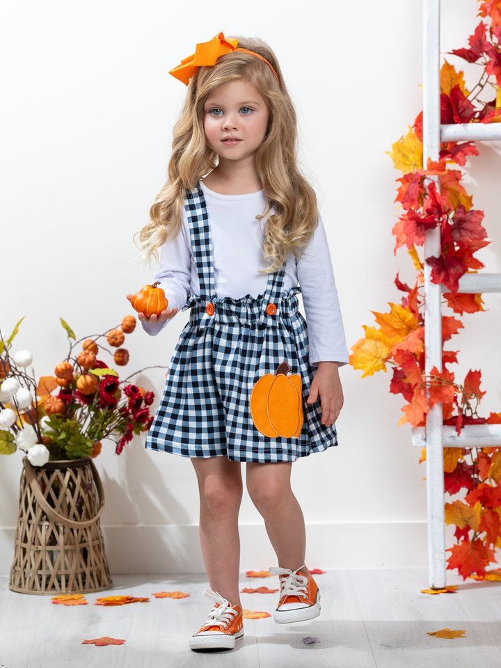 Mommy's Little Pumpkin Plaid Overall Skirt Set Mia Belle Girls