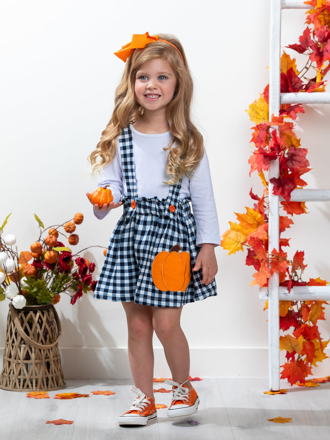 Mommy's Little Pumpkin Plaid Overall Skirt Set Mia Belle Girls