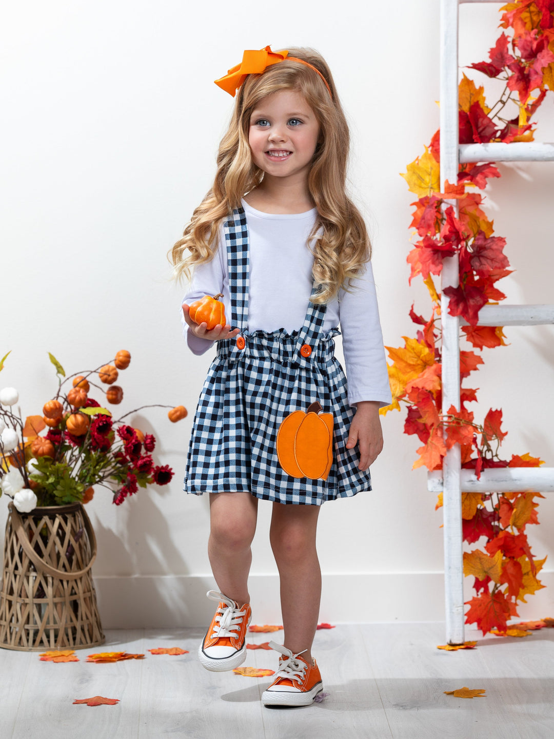 Mommy's Little Pumpkin Plaid Overall Skirt Set Mia Belle Girls