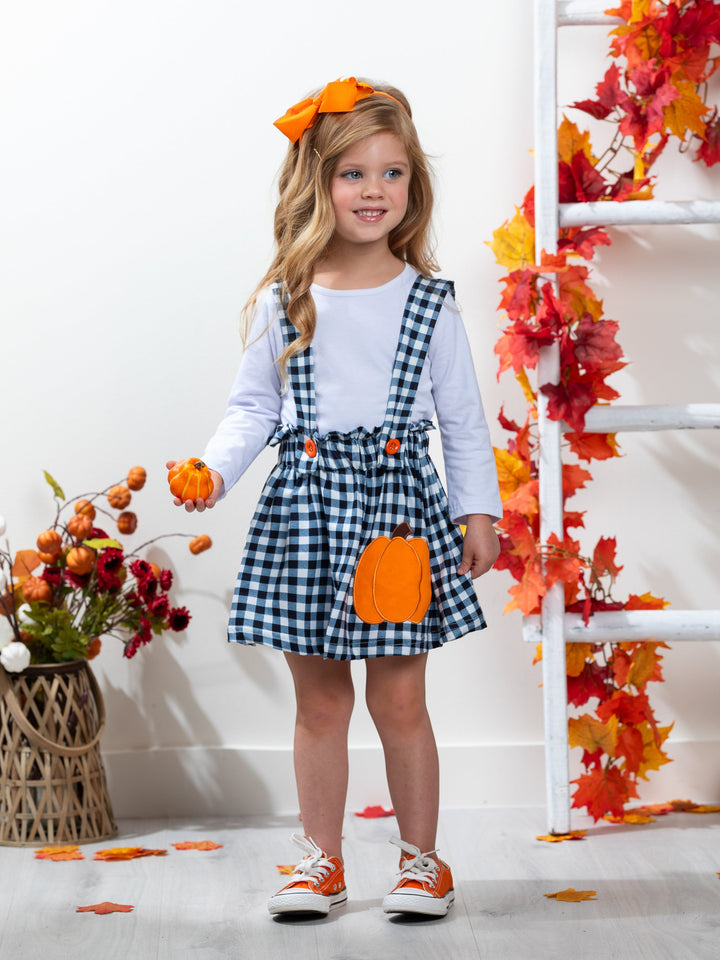 Mommy's Little Pumpkin Plaid Overall Skirt Set Mia Belle Girls