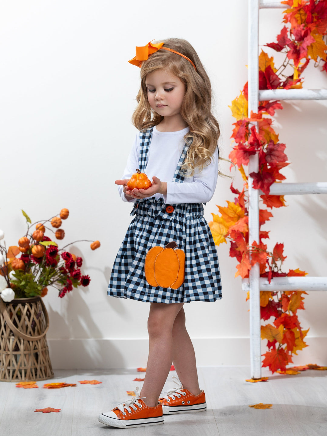 Mommy's Little Pumpkin Plaid Overall Skirt Set Mia Belle Girls