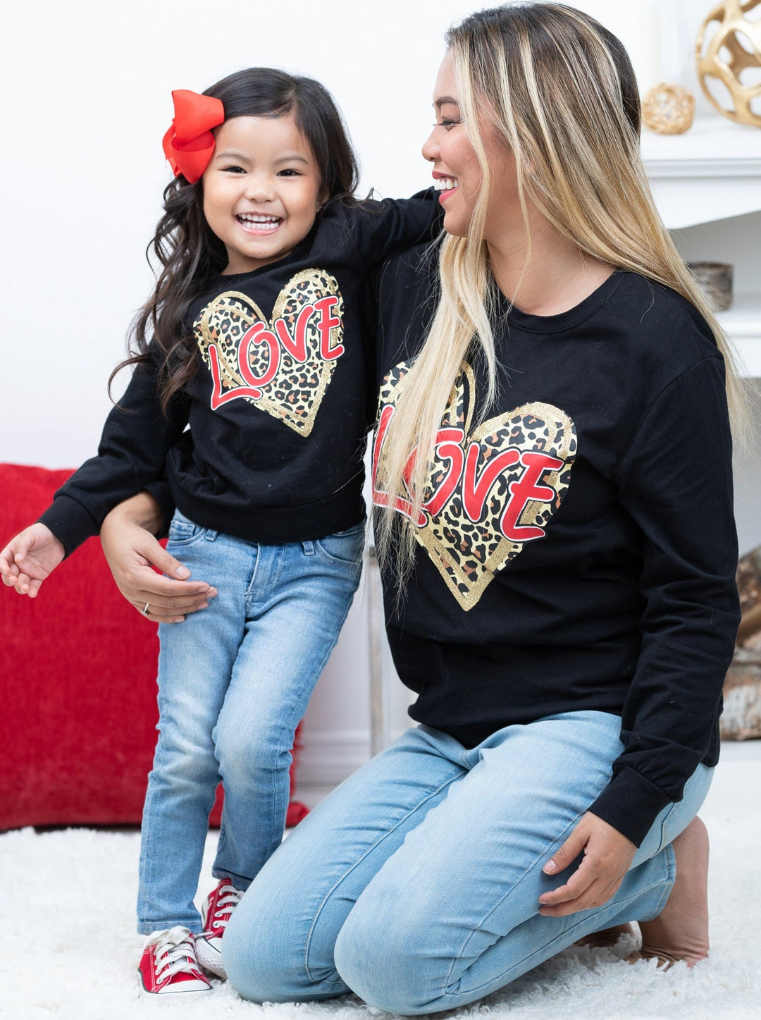 Mommy and Me A Roaring Leopard Heart Long Sleeve Top - Mia Belle Girls