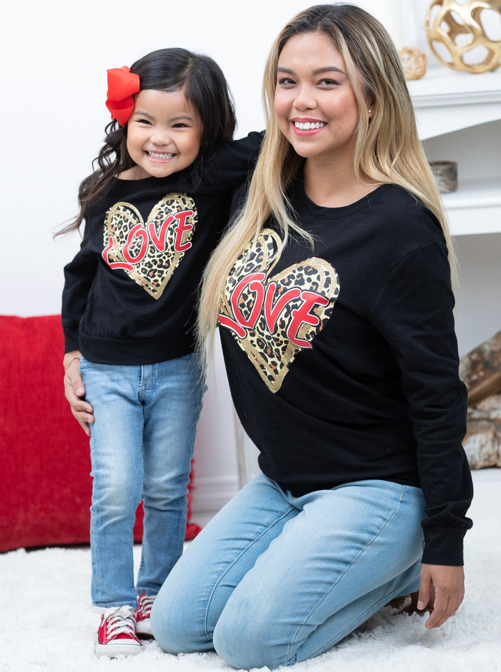 Mommy and Me A Roaring Leopard Heart Long Sleeve Top - Mia Belle Girls