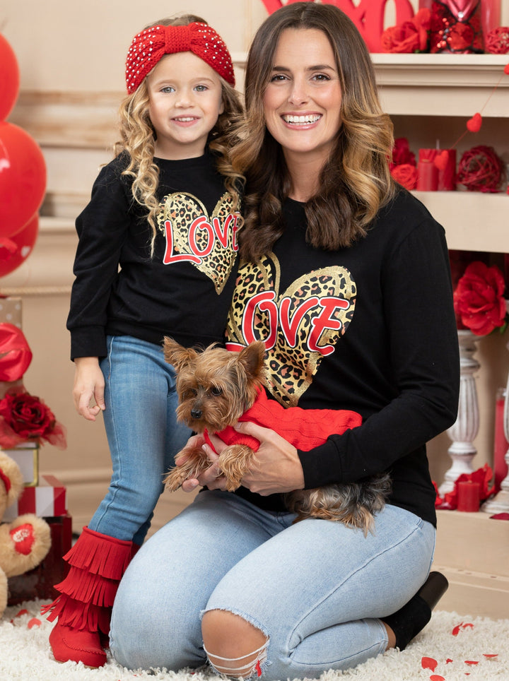 Mommy and Me A Roaring Leopard Heart Long Sleeved Top