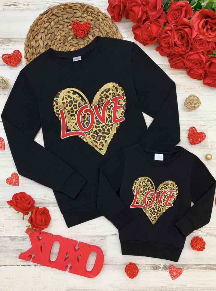 Mommy and Me A Roaring Leopard Heart Long Sleeved Top