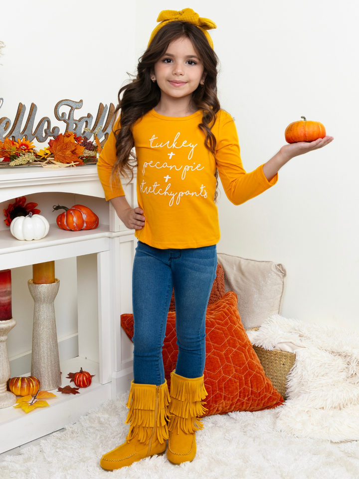 Mommy and Me Turkey + Pecan Pie + Stretchy Pants Long Sleeve Top Mia Belle Girls