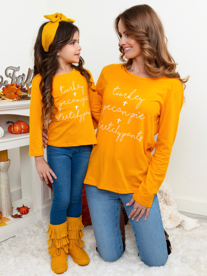 Mommy and Me Turkey + Pecan Pie + Stretchy Pants Long Sleeve Top Mia Belle Girls