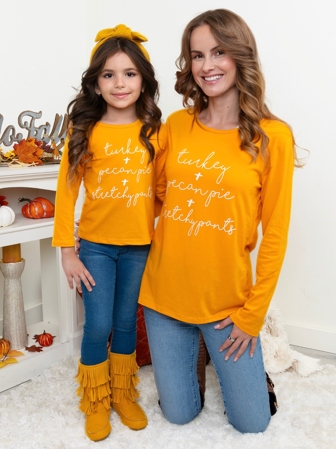 Mommy and Me Turkey + Pecan Pie + Stretchy Pants Long Sleeve Top Mia Belle Girls