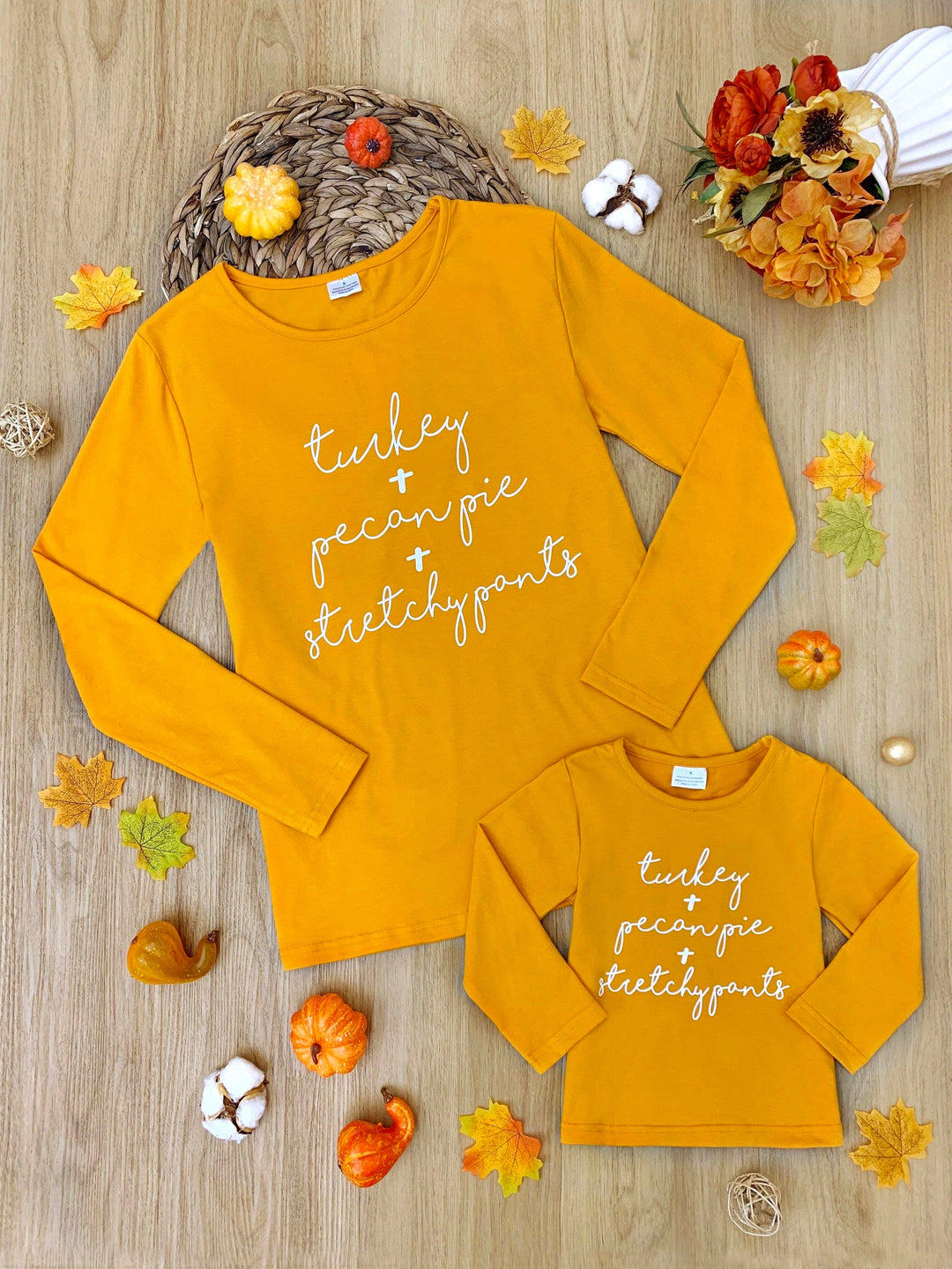 Mommy and Me Turkey + Pecan Pie + Stretchy Pants Long Sleeve Top Mia Belle Girls