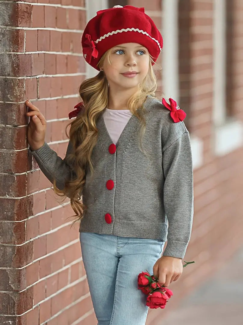 Bowed Beauty V Neck Cardigan - Mia Belle Girls