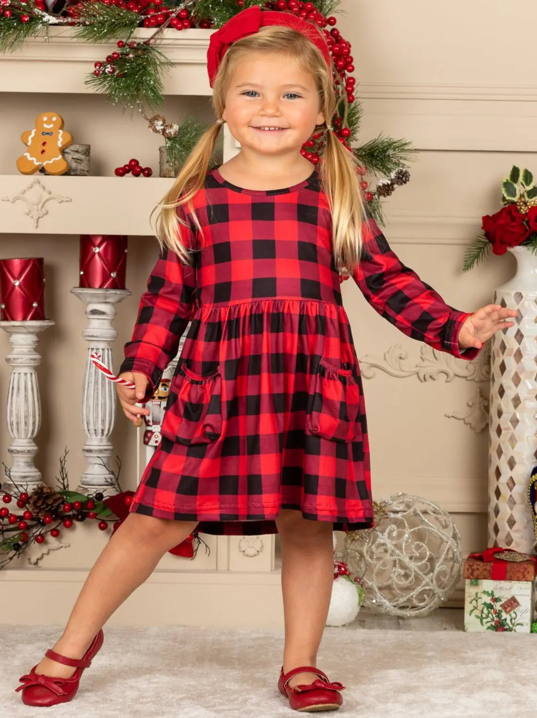 Cute Winter Dresses | Girls Long Sleeve Plaid Pocket A-Line Dress