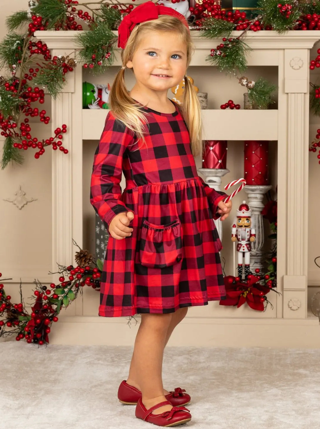 Cute Winter Dresses | Girls Long Sleeve Plaid Pocket A-Line Dress