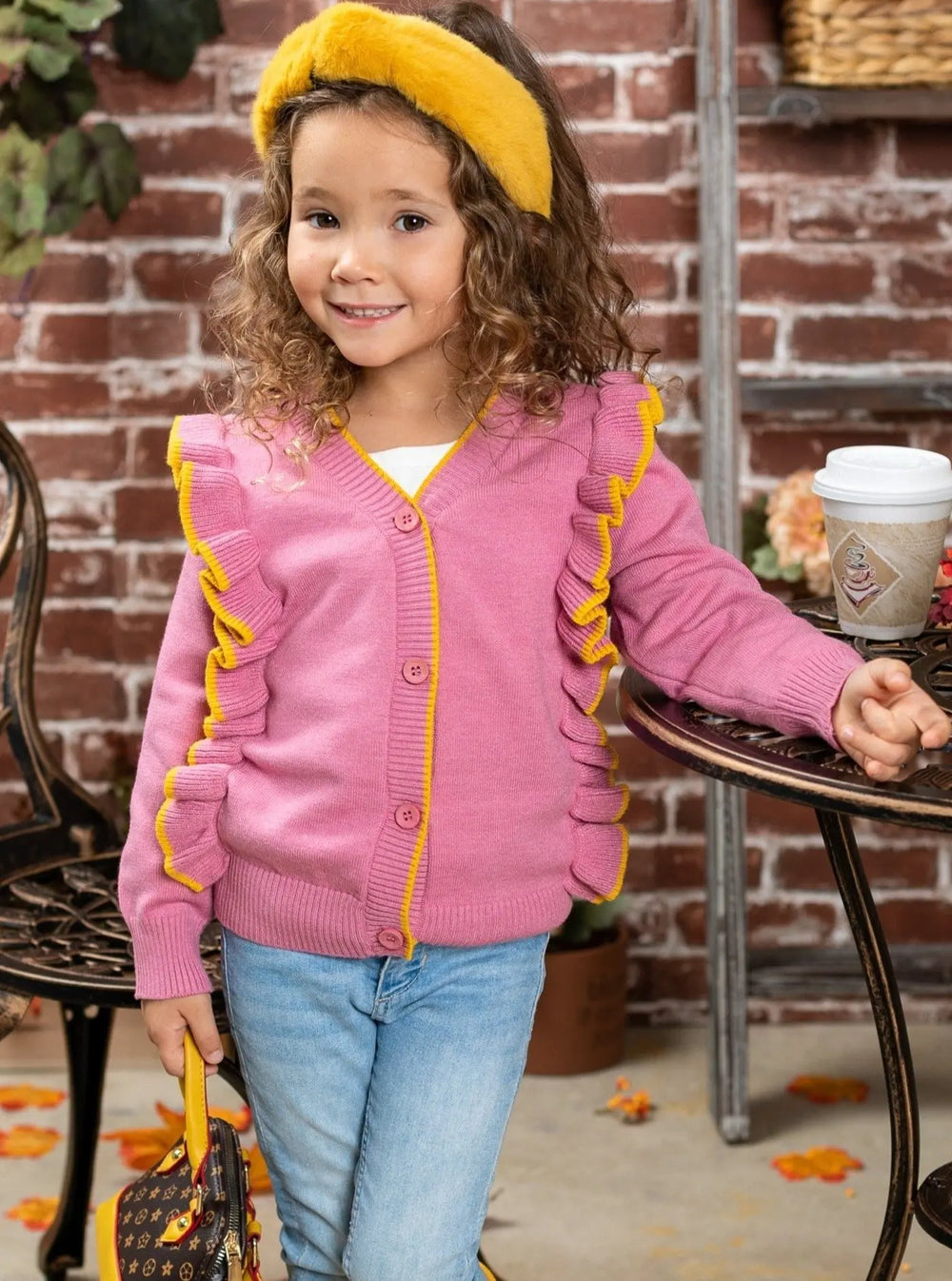 Girls Sweaters | Pink Ruffled Buttoned Knit Cardigan | Mia Belle Girls