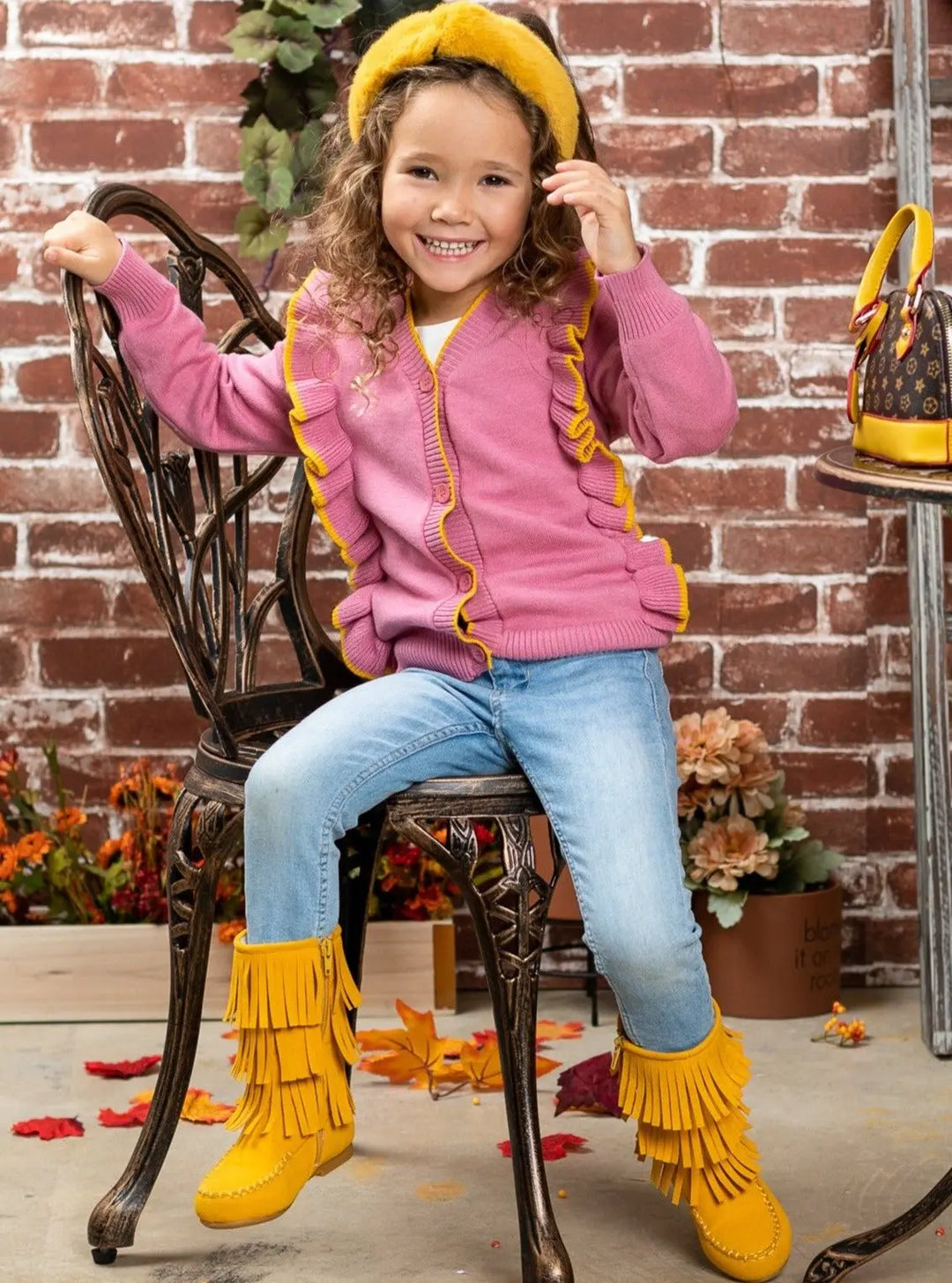 Girls Sweaters | Pink Ruffled Buttoned Knit Cardigan | Mia Belle Girls