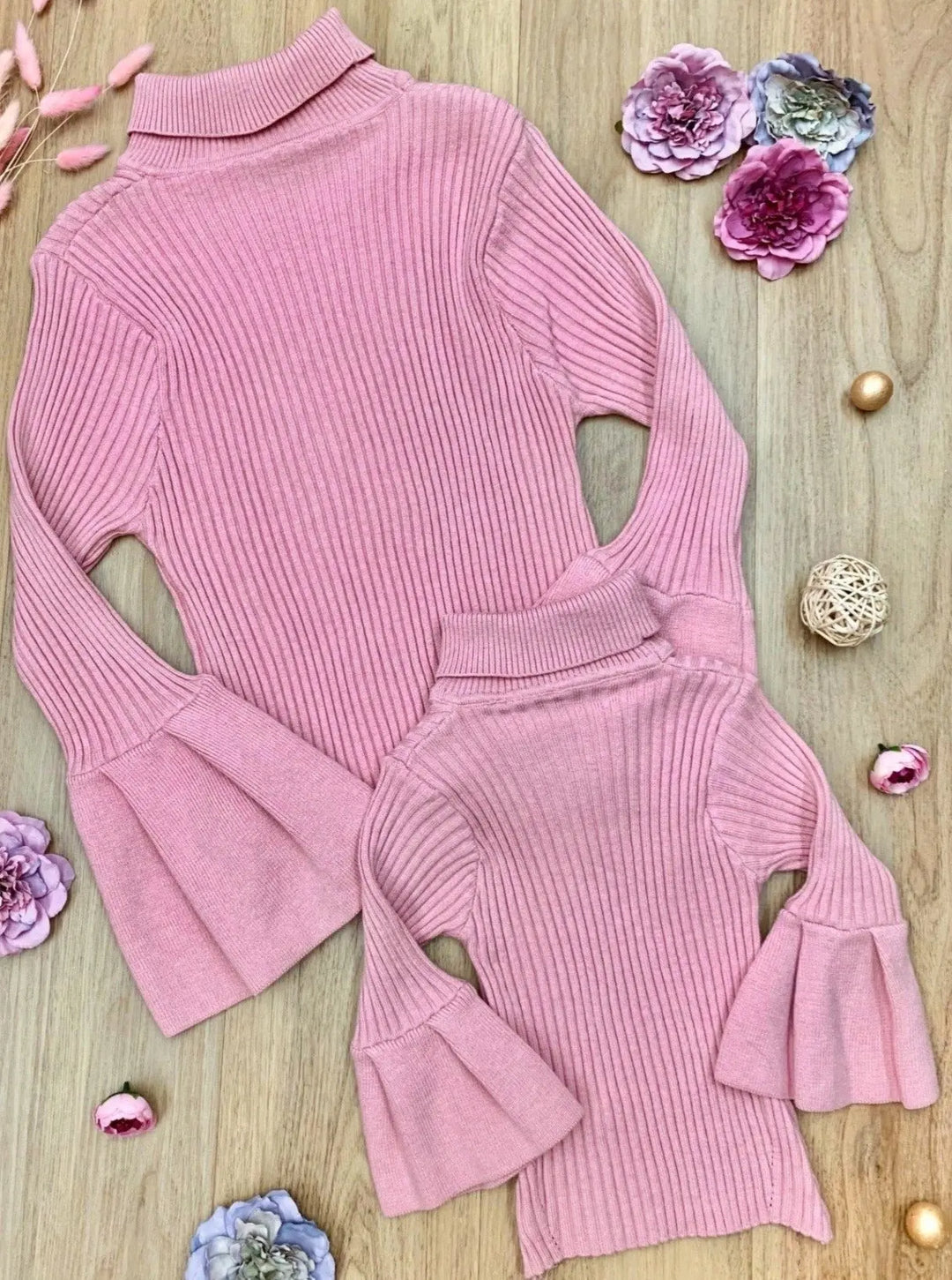 Mommy & Me Sweaters | Bell Sleeve Rib Knit Sweater | Mia Belle Girls