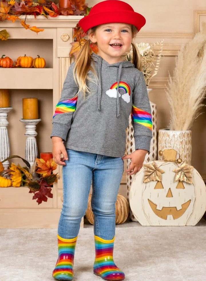 Girls Sweatshirts | Rainbow Drawstring Hoodie Top | Mia Belle Girls