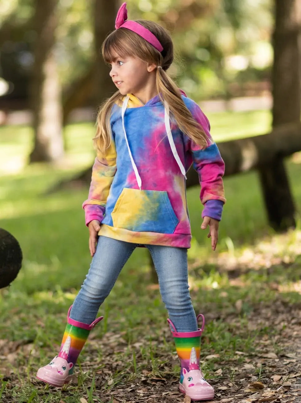 Sweaters & Cardigans | Tie Dye Kangaroo Pocket Hoodie | Mia Belle Girls