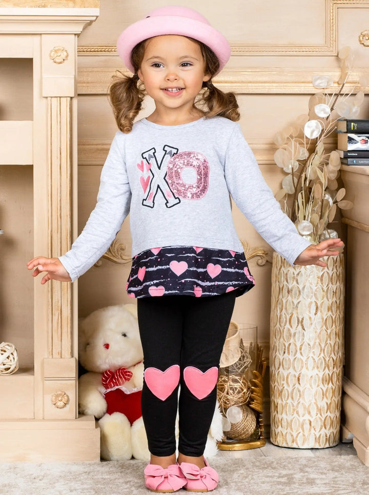 Kids Valentine's Clothes | Little Girls XO Sequin Tunic & Legging Set