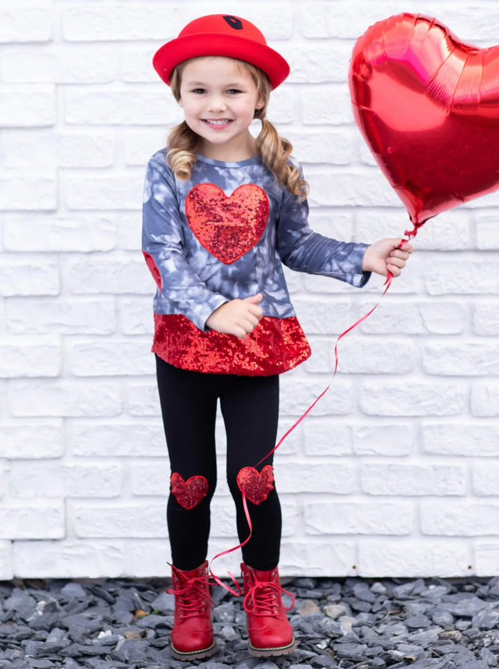 Kids Valentine's Clothes | Heart Sequin Colorblock Top & Legging Set