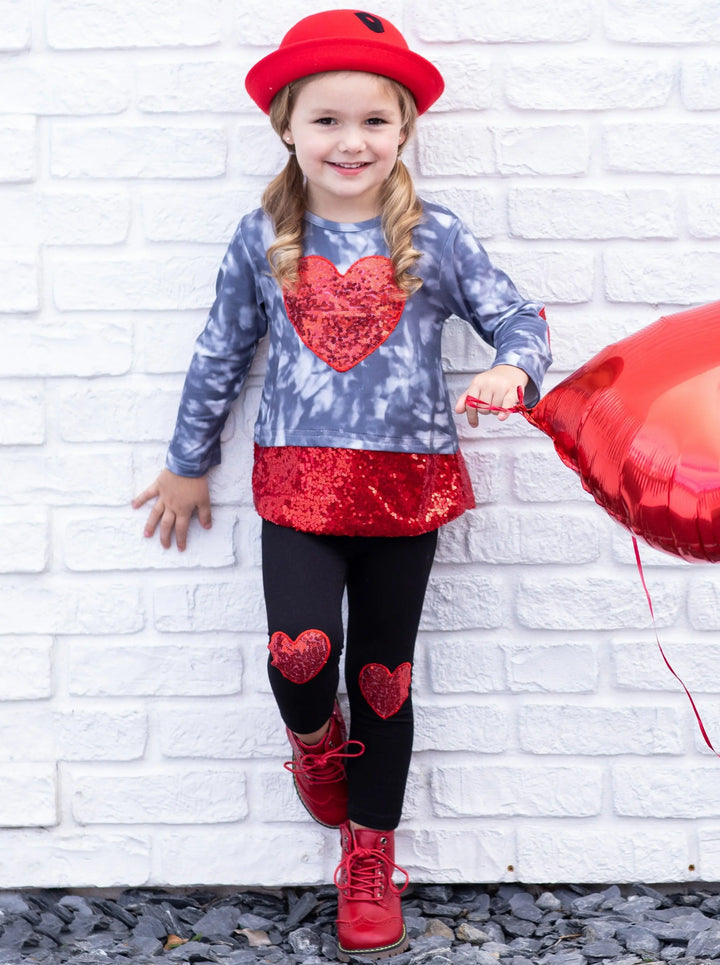 Kids Valentine's Clothes | Heart Sequin Colorblock Top & Legging Set