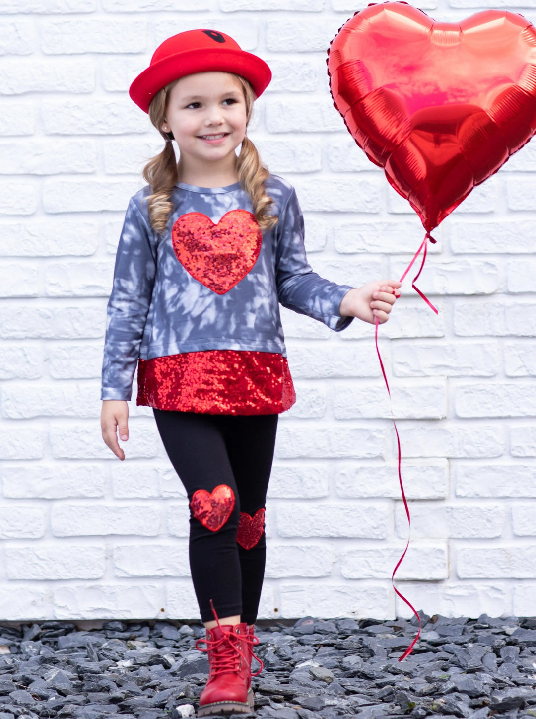 Kids Valentine's Clothes | Heart Sequin Colorblock Top & Legging Set