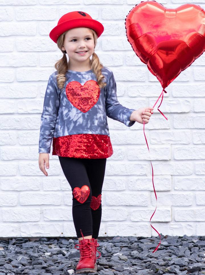 Kids Valentine's Clothes | Heart Sequin Colorblock Top & Legging Set