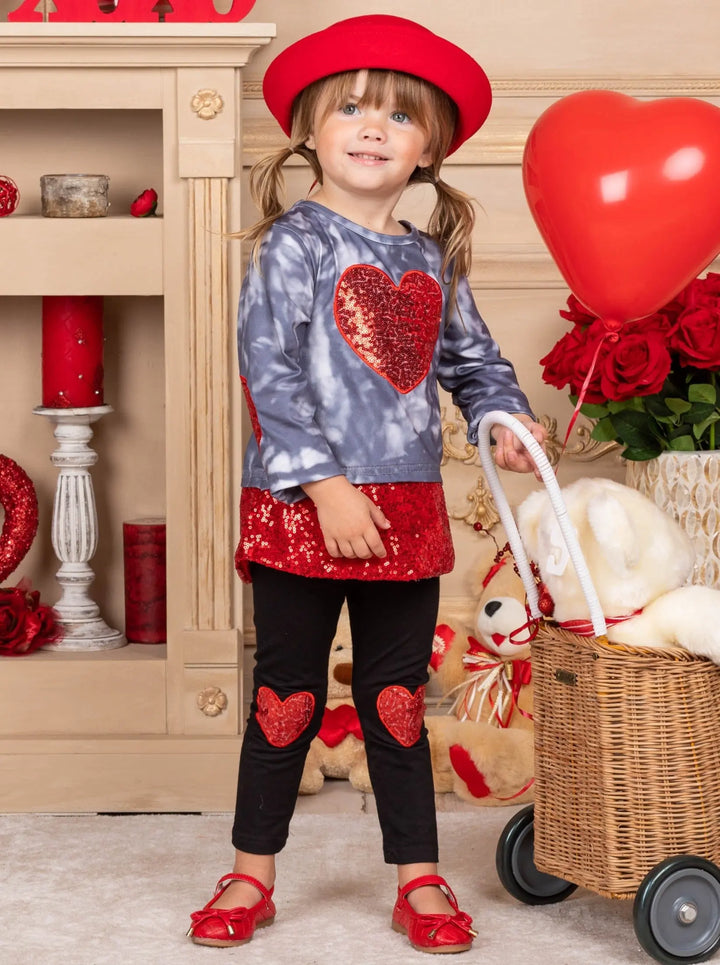 Kids Valentine's Clothes | Heart Sequin Colorblock Top & Legging Set