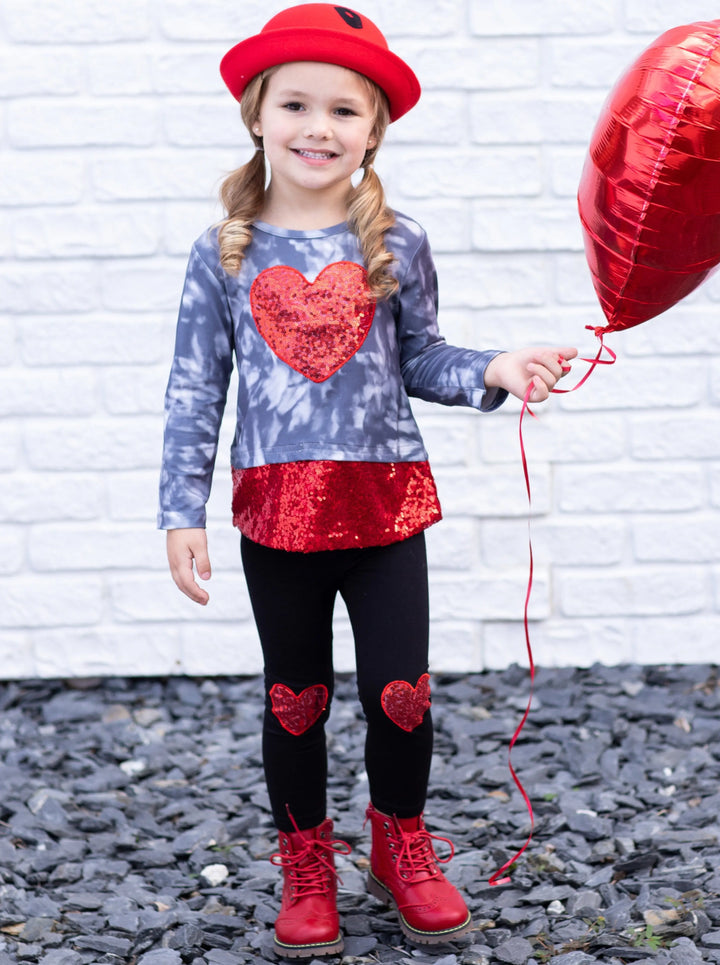 Kids Valentine's Clothes | Heart Sequin Colorblock Top & Legging Set