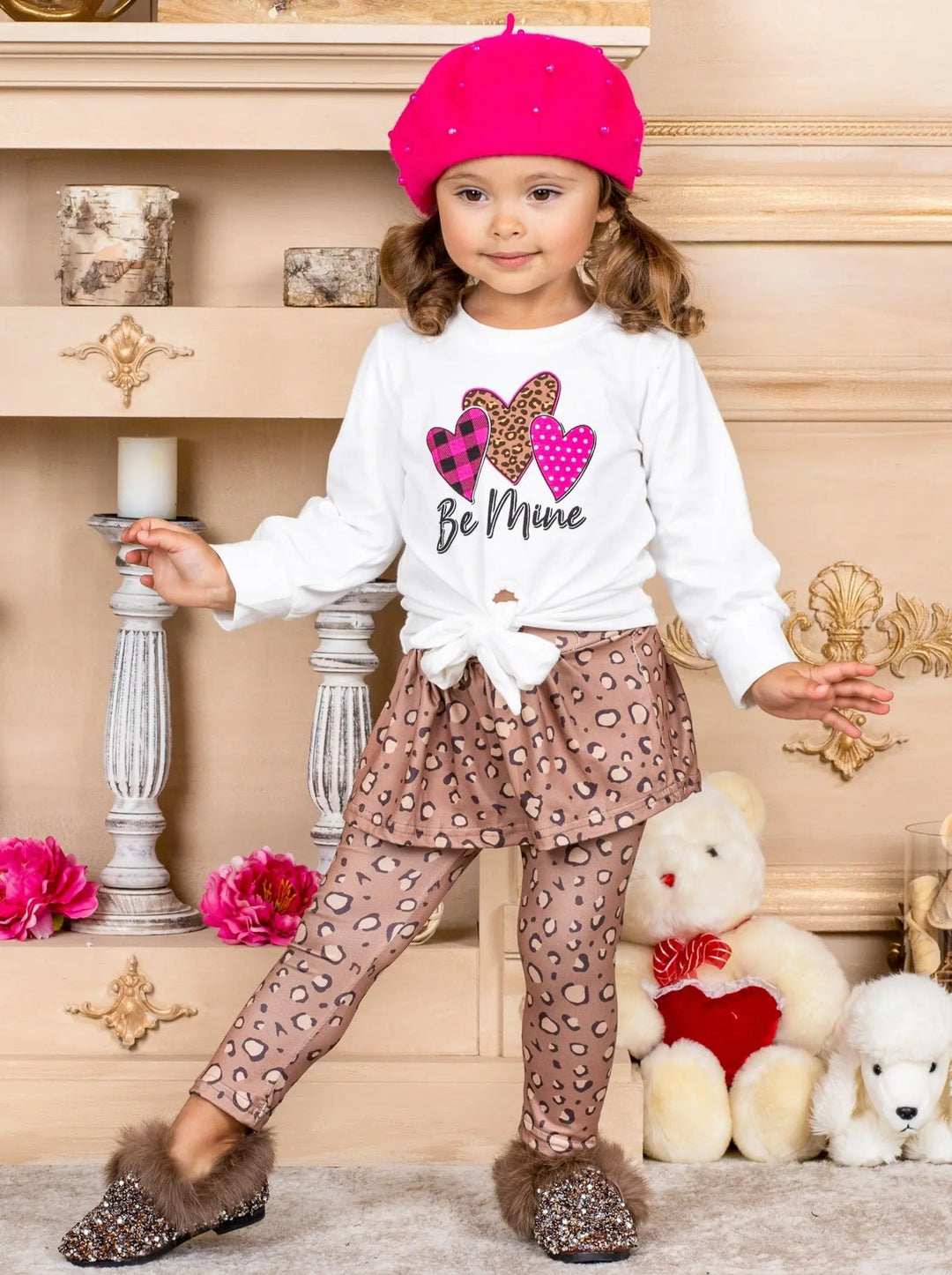 Toddler Valentine's Clothes | Girls Be Mine Top & Skirt-Legging Set