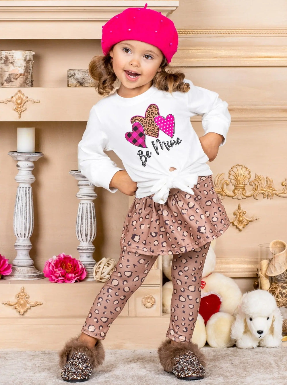 Toddler Valentine's Clothes | Girls Be Mine Top & Skirt-Legging Set
