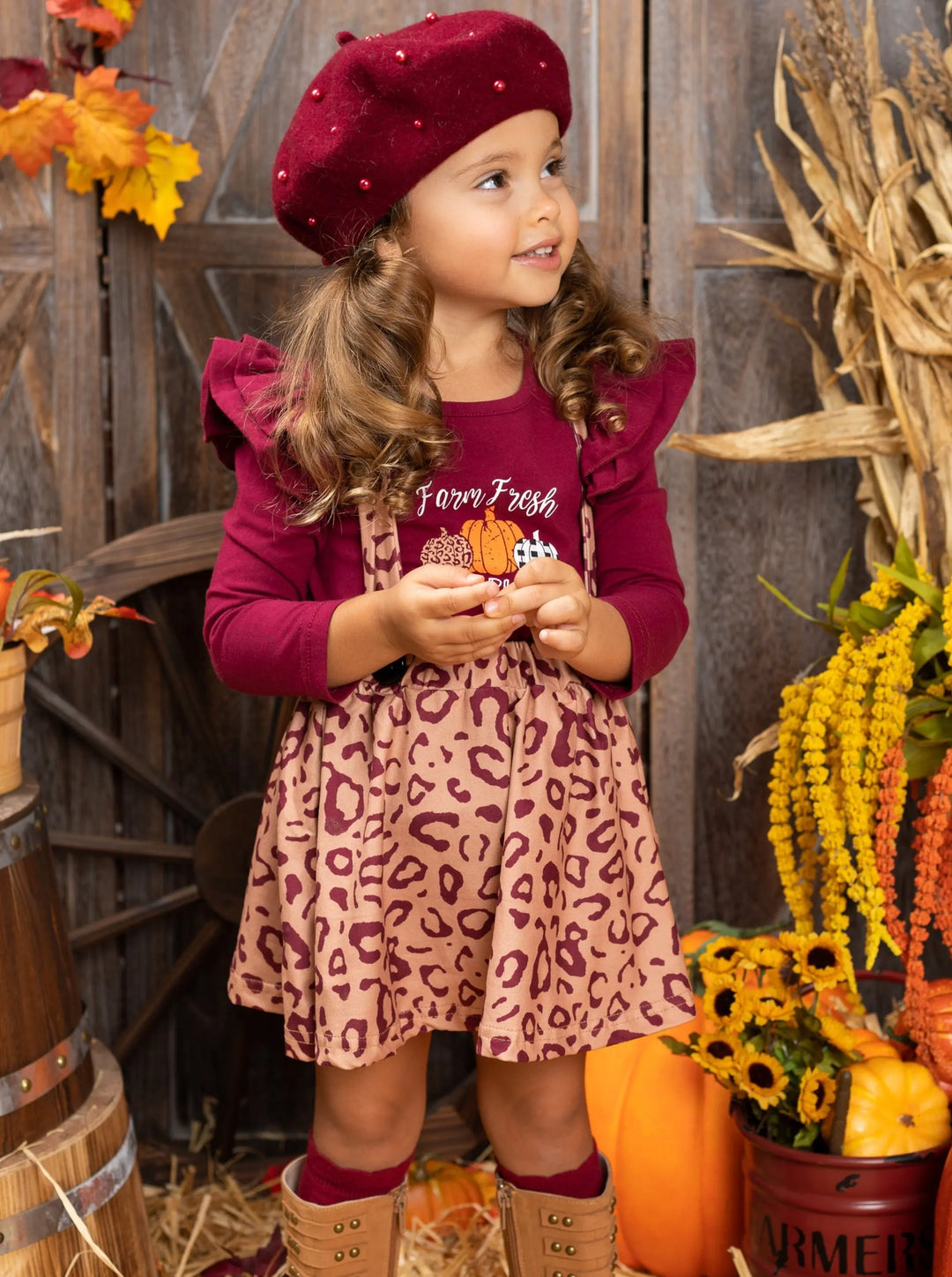 Girls Fall Sets | Pumpkin Top & Pinafore Skirt Set - Mia Belle Girls