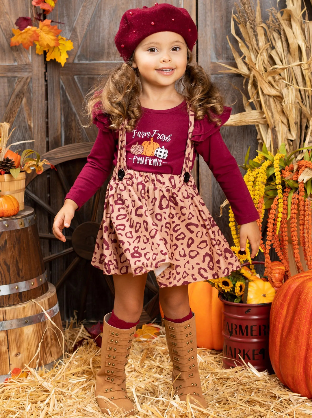 Girls Fall Sets | Pumpkin Top & Pinafore Skirt Set - Mia Belle Girls