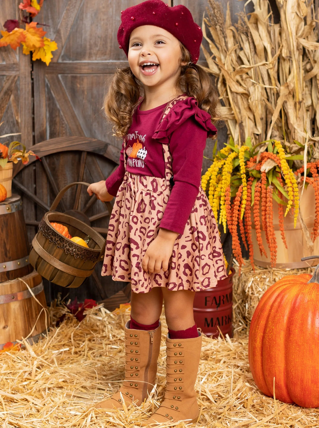 Girls Fall Sets | Pumpkin Top & Pinafore Skirt Set - Mia Belle Girls