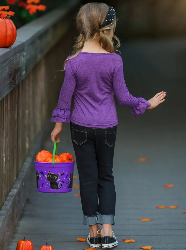 Kids Halloween Clothes | Witch Top Cuffed Jeans Set - Mia Belle Girls