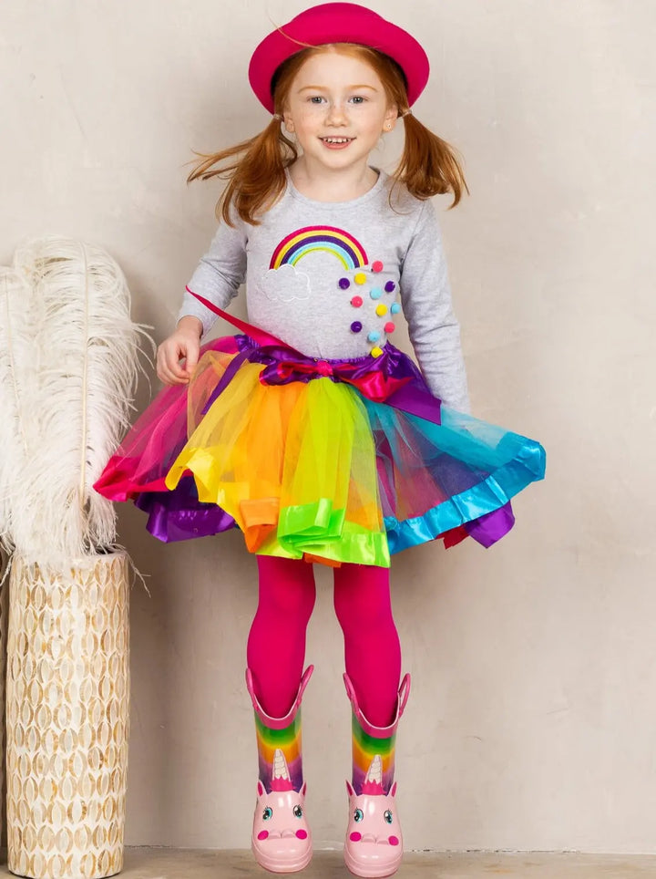 Cute Girls Outfits | Rainbow Tulle Tutu Skirt Set | Every Day Outfits